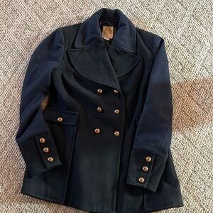 Double Breasted Black and Navy Wool Coat